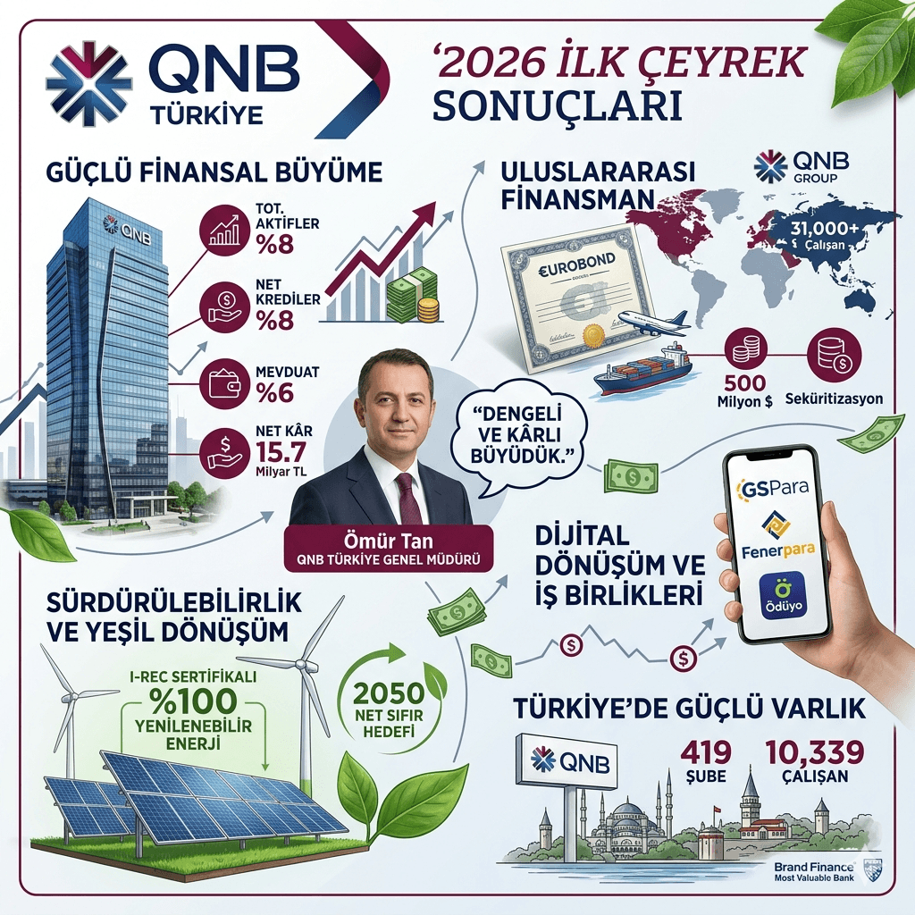 QNB Türkiye’den Güçlü Başlangıç: 2026 İlk Çeyrekte 15,7 Milyar TL Kâr, Aktifler 2 Trilyona Yaklaştı